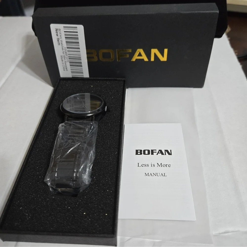 Bofan BF0012 42mm Black Mens Watch,SS Retractable Band,Water Resist,Quartz